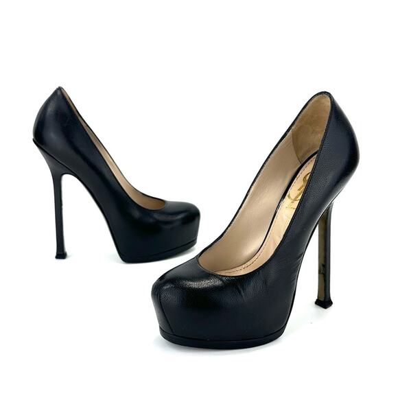 Yves Saint Laurent YSL "TRIBTOO" BLACK CAVIAR LEATHER STILETTOS PLATFORMS PUMPS - Picture 14 of 16